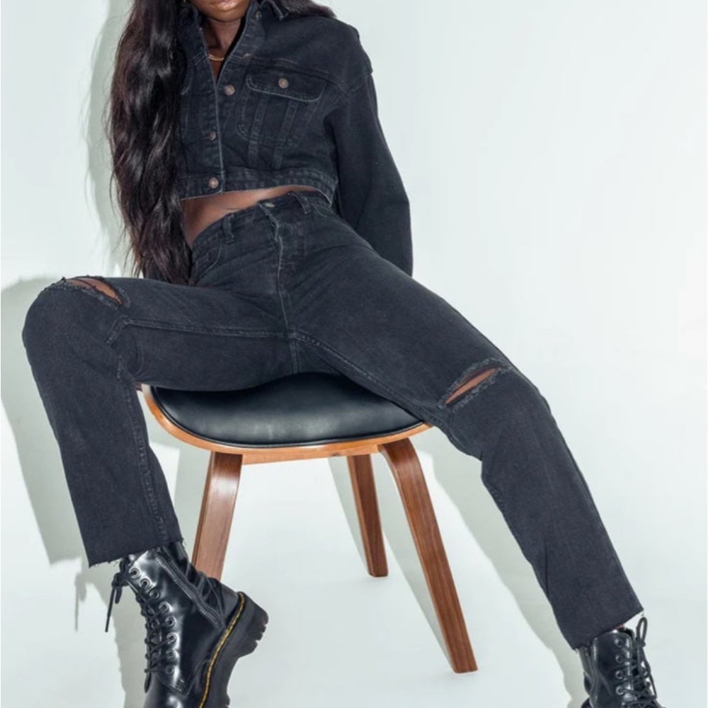 Princess Polly Black Attica Knee Rip Jeans